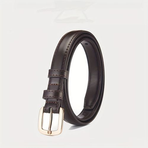 Adjustable PU Skinny Belts - Solid Colour Fashion Belt for Versatile Style - 105CM / Coffee