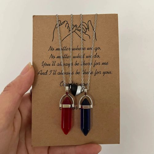 Heart Shape Pendant Necklace - Fashionable Accessory for Couples - Red Blue