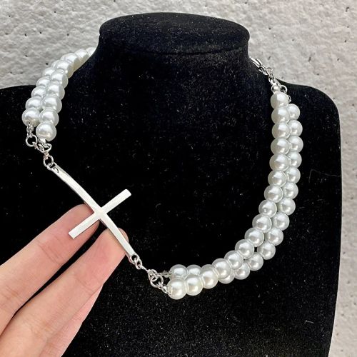 YWZIXLN Simulated Pearl Cross Necklace - Elegant Fashion Accessory - N0431-white