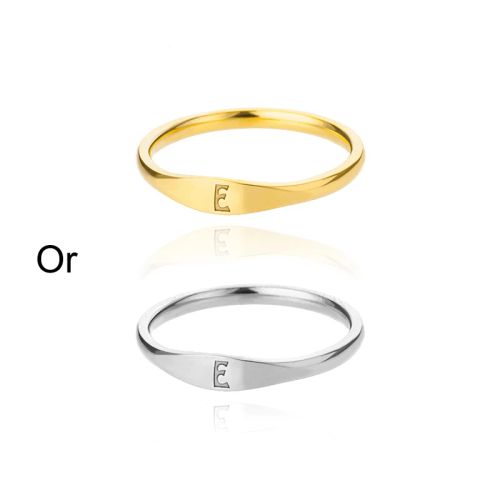 Initial Letter Rings - Stylish Stainless Steel Aesthetic Jewelry - E / 18K Gold Color / 7