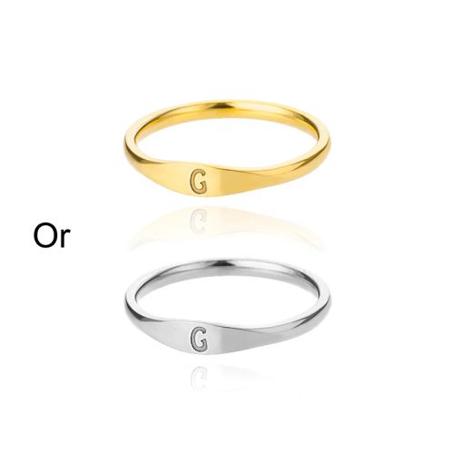 Initial Letter Rings - Stylish Stainless Steel Aesthetic Jewelry - G / Platinum Color / 7