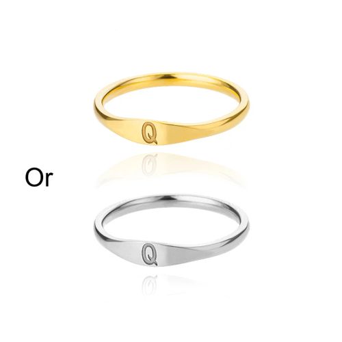 Initial Letter Rings - Stylish Stainless Steel Aesthetic Jewelry - Q / 18K Gold Color / 8