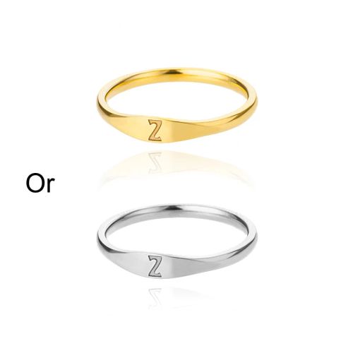 Initial Letter Rings - Stylish Stainless Steel Aesthetic Jewelry - Z / Platinum Color / 8
