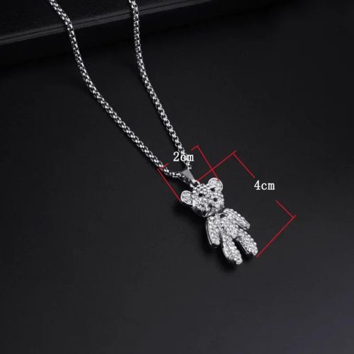 Zkceenier Rotatable Bear Pendant | Trendy Stainless Steel Necklace - 1