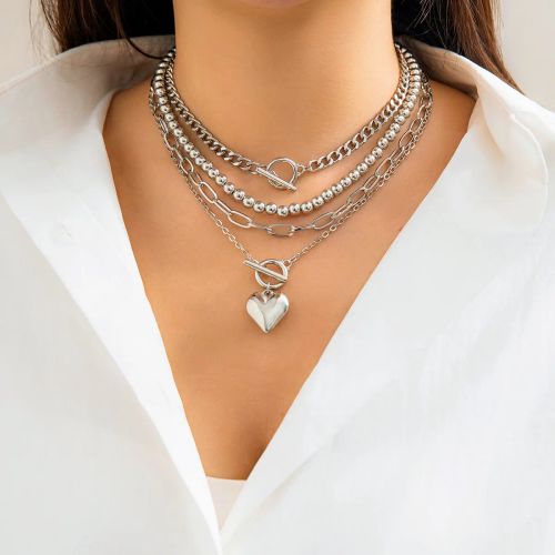 SHIXIN Heart Pendant Necklace - Trendy Fashion Accessory - Silver Color