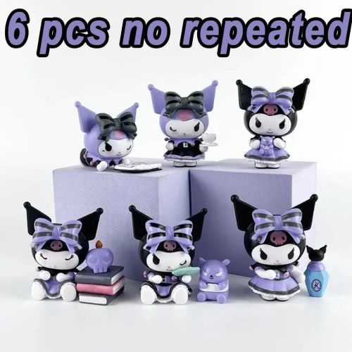 MINISO Kuromi Doll Action Figure - Cute Cartoon Desktop Decoration Toy - 6 pcs A Opp Bag