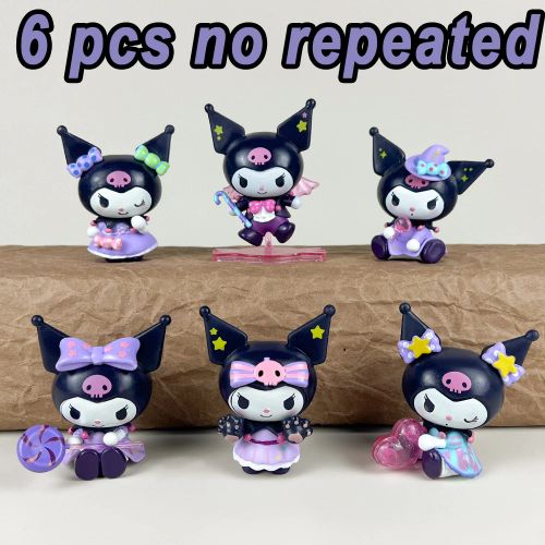 MINISO Kuromi Doll Action Figure - Cute Cartoon Desktop Decoration Toy - 6 pcs C Opp Bag