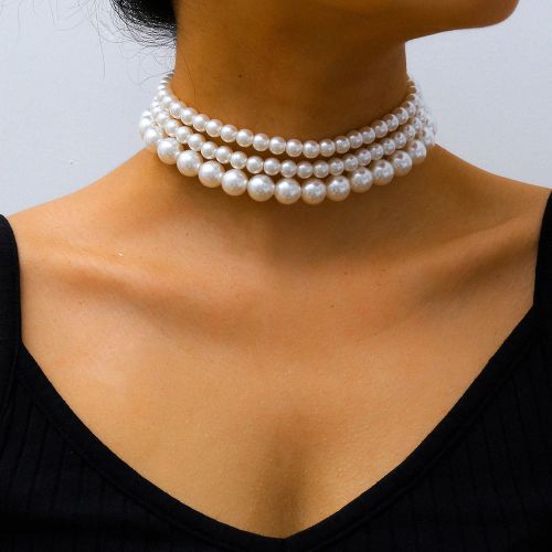 IngeSight.Z Bohemian Simulated Pearl Choker Necklace Mood Tracker - 021