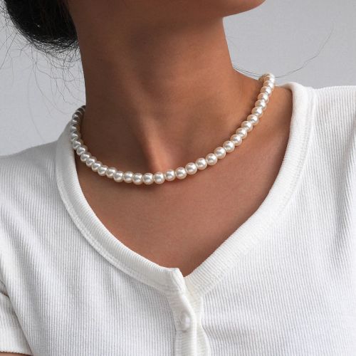 IngeSight.Z Bohemian Simulated Pearl Choker Necklace Mood Tracker - 015