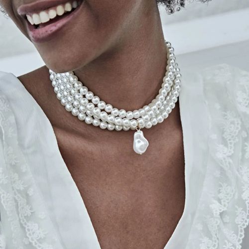 IngeSight.Z Bohemian Simulated Pearl Choker Necklace Mood Tracker