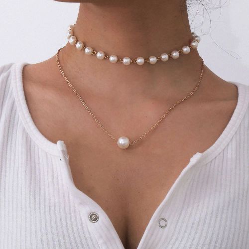 IngeSight.Z Bohemian Simulated Pearl Choker Necklace Mood Tracker - 019