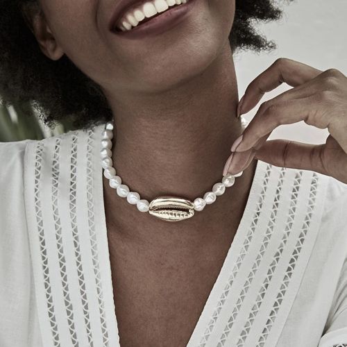 IngeSight.Z Bohemian Simulated Pearl Choker Necklace Mood Tracker