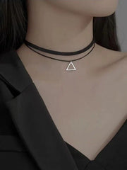Vintage Stainless Steel Triangle Double Layered Choker Necklace - Steel color