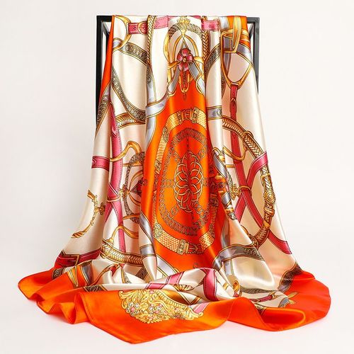 RUNMEIFA Luxury Satin Print Scarf - Sun Protection Big Square Scarf - LXY0691-12