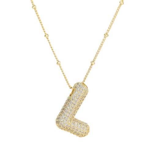 Cubic Zirconia Bubble Alphabet Necklace - Stylish Monogram Pendant