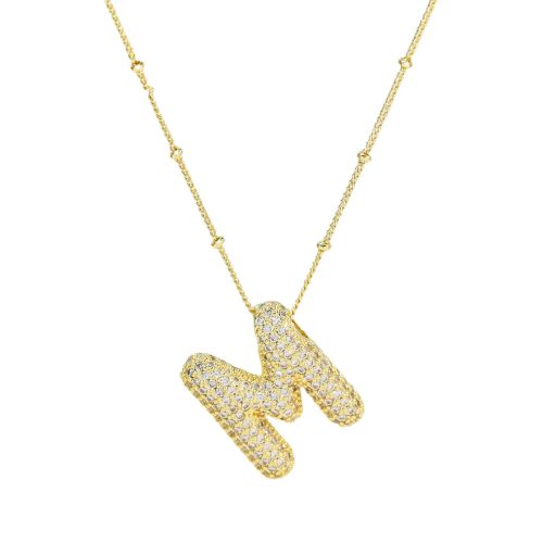 Cubic Zirconia Bubble Alphabet Necklace - Stylish Monogram Pendant