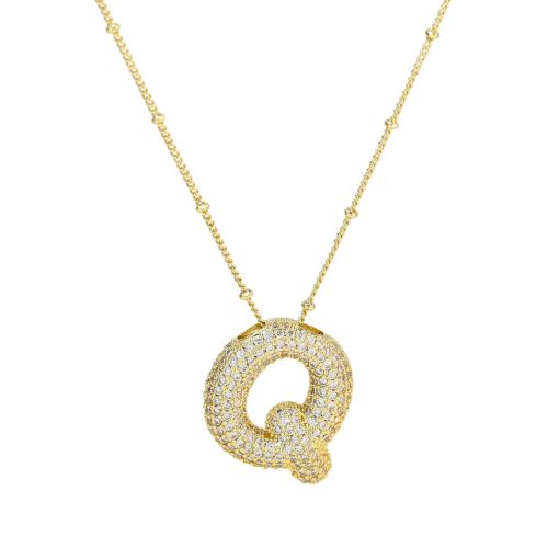 Cubic Zirconia Bubble Alphabet Necklace - Stylish Monogram Pendant