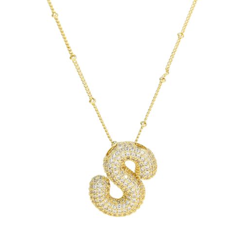 Cubic Zirconia Bubble Alphabet Necklace - Stylish Monogram Pendant