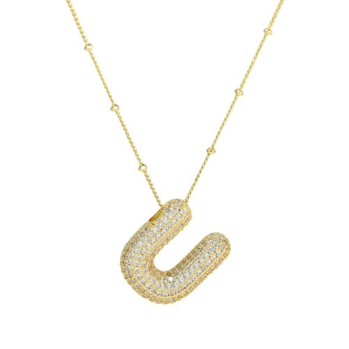 Cubic Zirconia Bubble Alphabet Necklace - Stylish Monogram Pendant