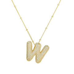 Cubic Zirconia Bubble Alphabet Necklace - Stylish Monogram Pendant