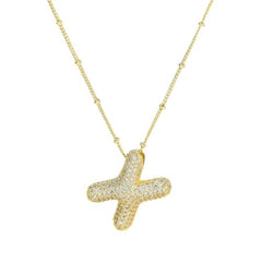 Cubic Zirconia Bubble Alphabet Necklace - Stylish Monogram Pendant