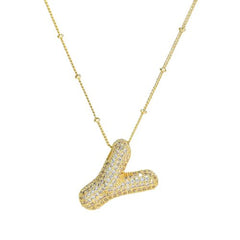 Cubic Zirconia Bubble Alphabet Necklace - Stylish Monogram Pendant