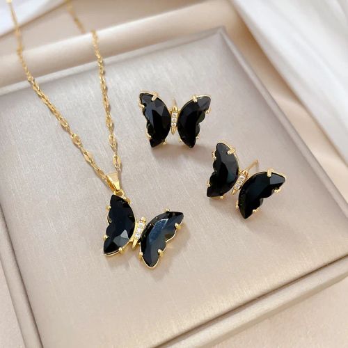 Elegant Transparent Butterfly Necklace & Earrings Set for Parties