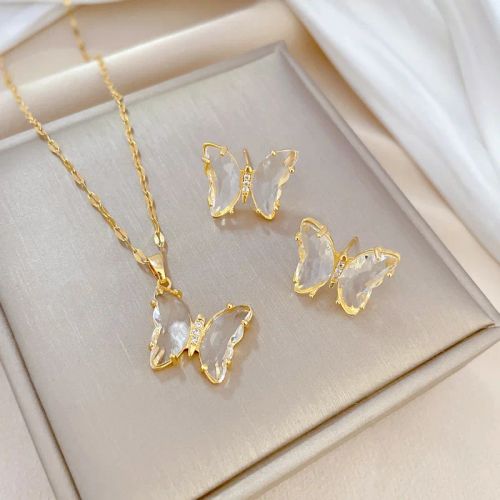 Elegant Transparent Butterfly Necklace & Earrings Set for Parties
