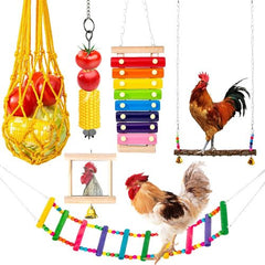 Wooden Bird Toy Set - Durable and Engaging for Chickens & Birds