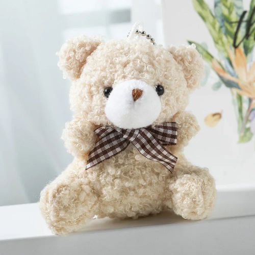 Plush Bear Doll Key Chain Pendant - Cute & Colourful Plush Toy Accessory - Almond
