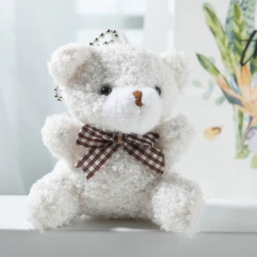 Plush Bear Doll Key Chain Pendant - Cute & Colourful Plush Toy Accessory - White