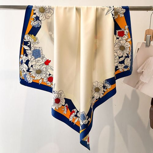 HVATILAW Floral Silk Scarf - Stylish & Protective - 90x90cm - FN139-2 / 90X90cm