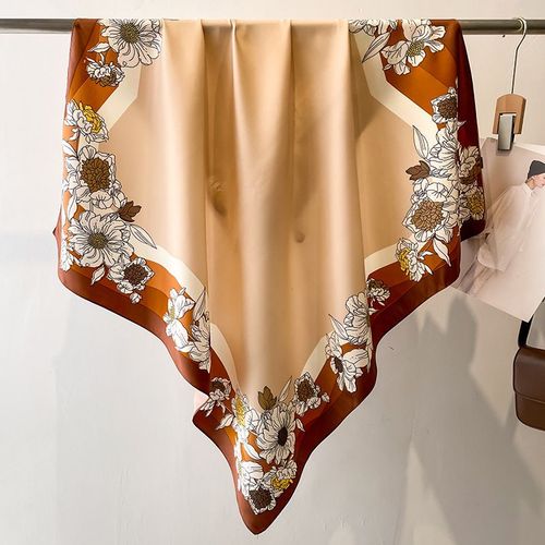 HVATILAW Floral Silk Scarf - Stylish & Protective - 90x90cm - FN139-3 / 90X90cm