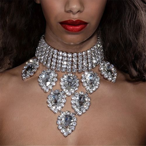 Bohemian Rhinestone Necklace - Exaggerated Multi-Layer Fashion Statement - White