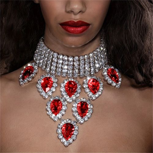 Bohemian Rhinestone Necklace - Exaggerated Multi-Layer Fashion Statement - Red