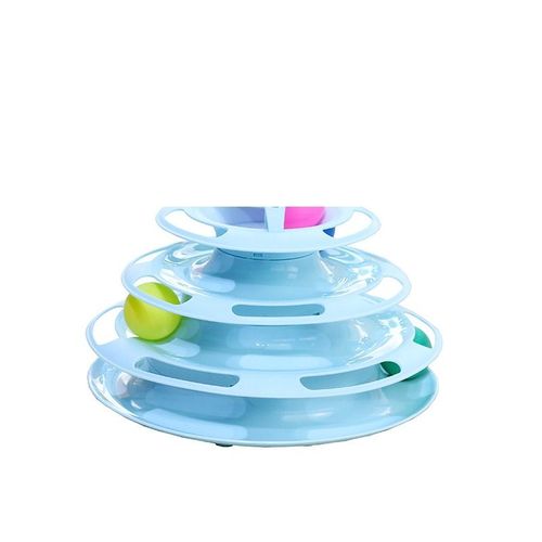 Interactive Three-Layer Cat Toy - Educational Turntable Play Tower - four layers blue