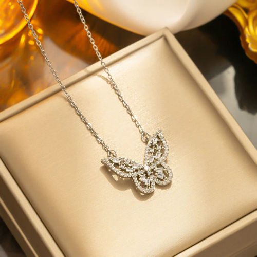 Personalised Butterfly Necklace - Classic White Stainless Steel Jewellery - X1470-silver