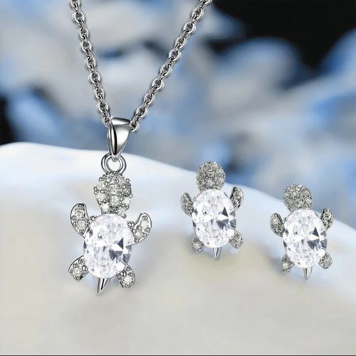 Trendy Turtle Necklace Set - Fashionable Alloy Earrings & Necklace Set - White