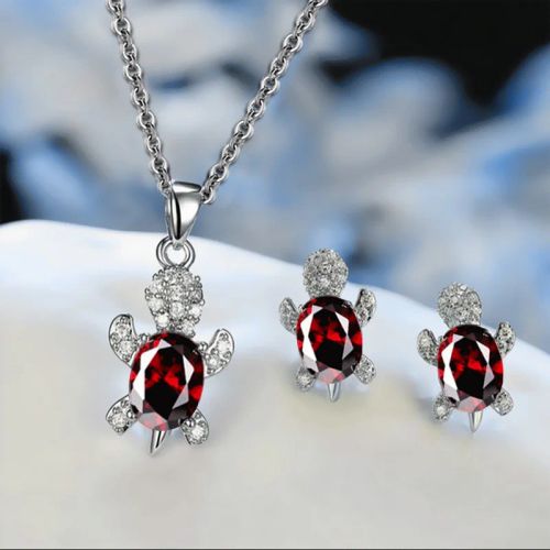 Trendy Turtle Necklace Set - Fashionable Alloy Earrings & Necklace Set - red