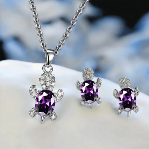 Trendy Turtle Necklace Set - Fashionable Alloy Earrings & Necklace Set - Purple