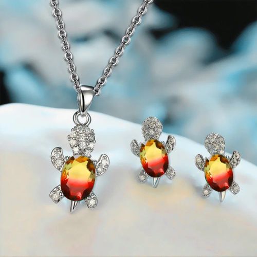 Trendy Turtle Necklace Set - Fashionable Alloy Earrings & Necklace Set - Red Yellow