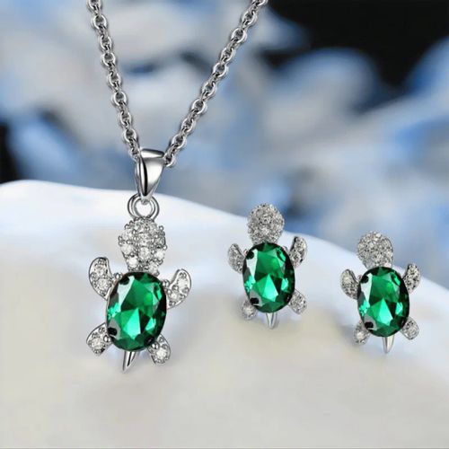 Trendy Turtle Necklace Set - Fashionable Alloy Earrings & Necklace Set - Dark green