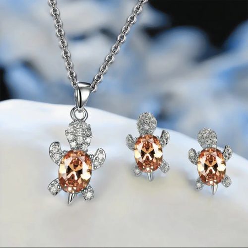 Trendy Turtle Necklace Set - Fashionable Alloy Earrings & Necklace Set - Champagne color