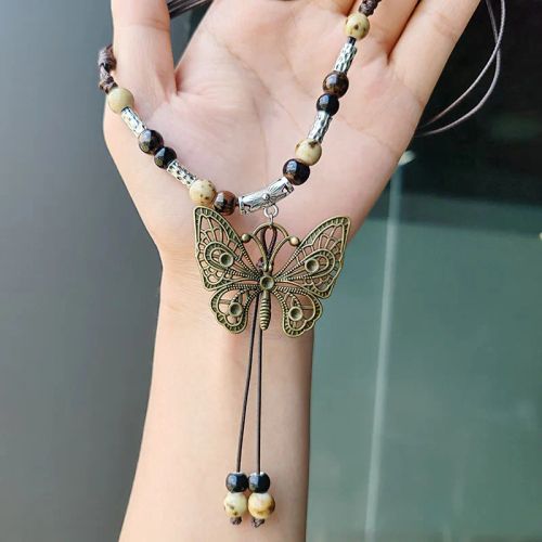 Handmade Butterfly Ceramic Necklace - Ethnic Chic Vacation Accessory