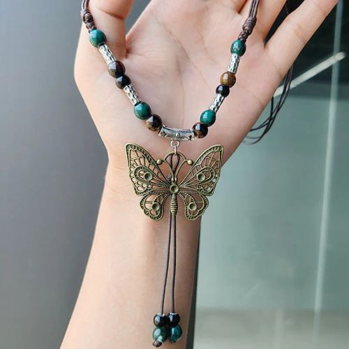 Handmade Butterfly Ceramic Necklace - Ethnic Chic Vacation Accessory