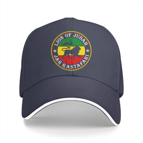Rasta Lion of Judah Snapback Cap - Adjustable Cotton Baseball Hat - Navy Blue