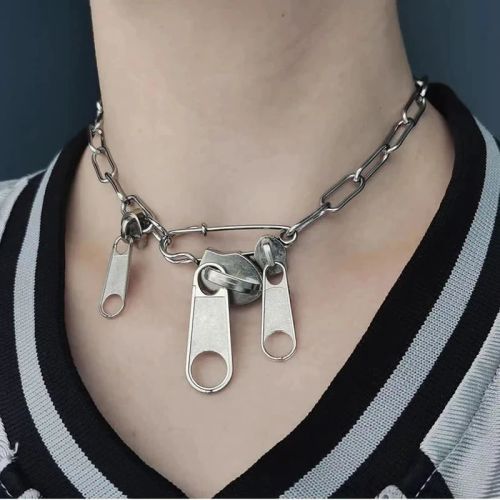 Cyberpunk Zipper Necklace - Fashionable Chain for Unique Style - E