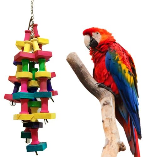 Colourful Natural Wood Bird Toy - Durable Fun Exercise for Pet Birds
