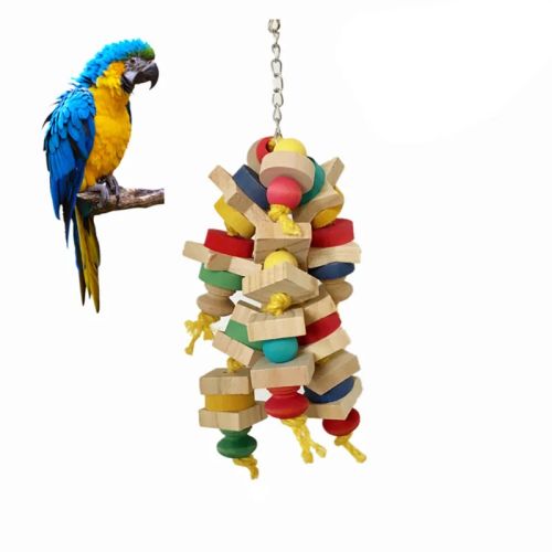 Colourful Natural Wood Bird Toy - Durable Fun Exercise for Pet Birds