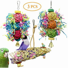 Colourful Natural Wood Bird Toy - Durable Fun Exercise for Pet Birds